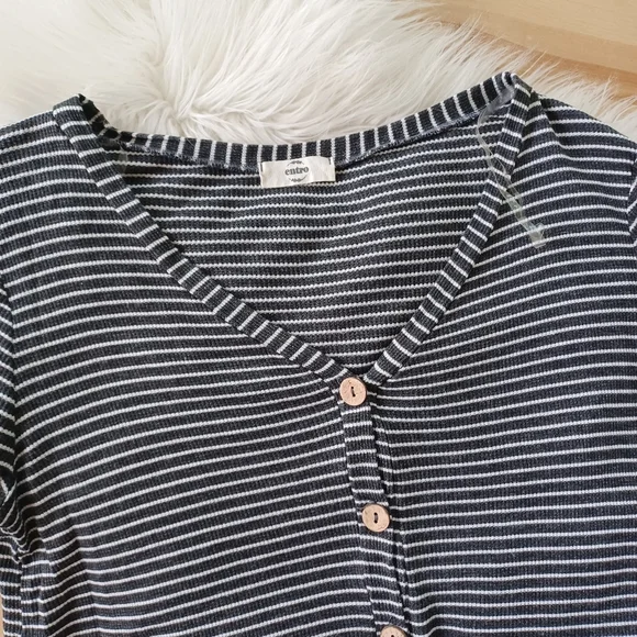 {Entro} Striped V-neck Button Front Top - Picture 2 of 5
